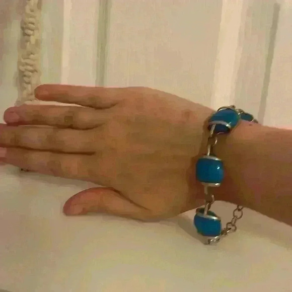 Sterling Silver Vintage 80s Italian Blue Glass Bracelet - Picture 9 of 15